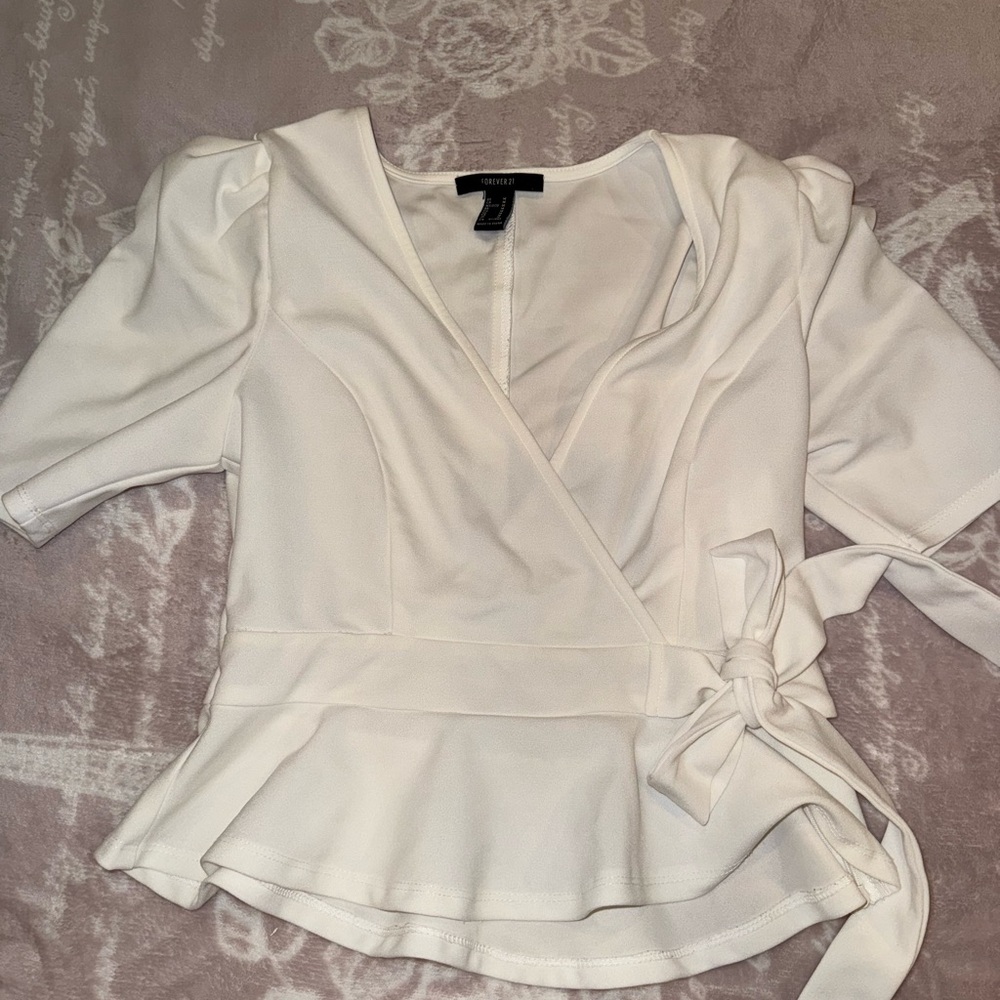 Forever 21 White 3/4 Sleeve Wrap Blouse with Sailor Collar